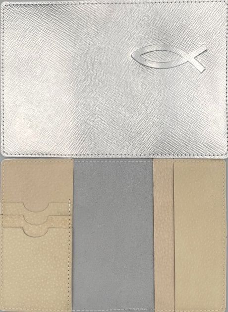 Обложка для паспорта "Бизнес", цвет серебристый металлик ребристый (натуральная цветная кожа) , "Рыбка"