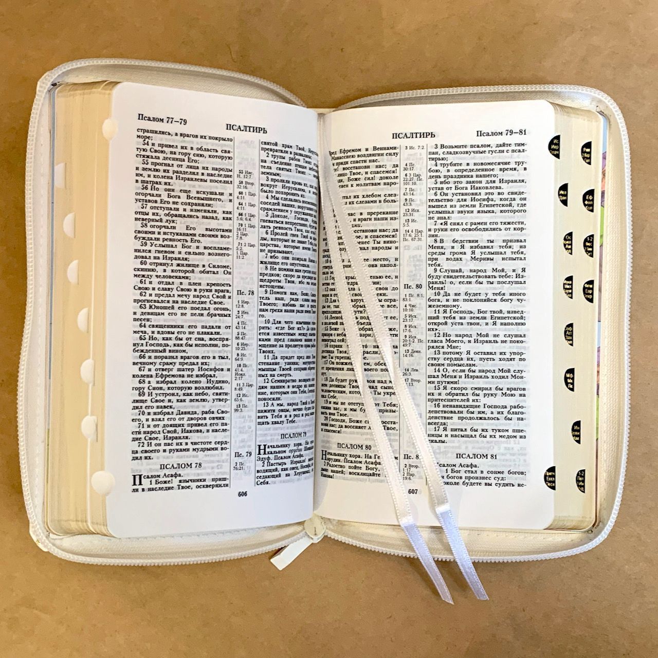 Библия 048 zti  код B10 дизайн "Сердце", кожаный переплет на молнии с индексами, цвет белый, формат 125*190 мм, золотой обрез, синодальный перевод, шрифт 10-11 кегель