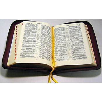 БИБЛИЯ 047zti кожаный переплет с молнией и индексами, цвет бордо, средний формат, 120*165 мм, код 1189