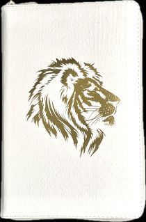 Библия 055zti код 24055-43 дизайн "золотой лев", кожаный переплет на молнии с индексами, цвет белый пятнистый, средний формат, 143*220 мм