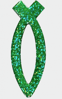 Наклейка объемная Рыбка зеленая сверкающая (7,5*3 см) средняя