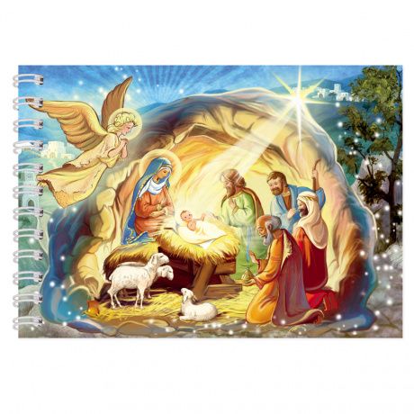 Блокнот формат А6, на пружине, 50 листов  «C Рождеством Христовым!» Поклонение пастухов