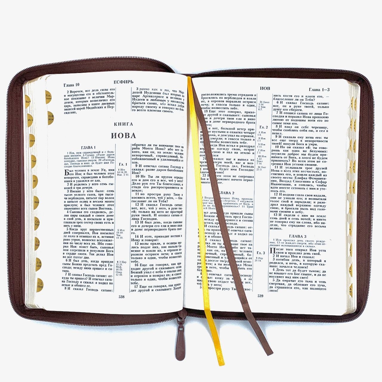 Библия 076zti код 23076-19, дизайн "Терновый венец" термо печать, кожаный переплет на молнии с индексами, цвет коричневый, размер 180x243 мм