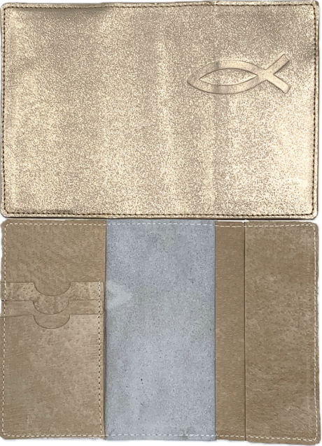 Обложка для паспорта "Бизнес", цвет золото металлик (натуральная цветная кожа) , "Рыбка"