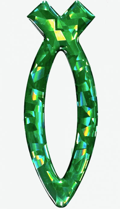 Наклейка объемная Рыбка зеленый кристалл голограмная (11x4,5 см) большая