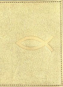 Обложка для паспорта (натуральная цветная кожа), "Рыбка" термопечать, цвет золотистый