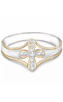 Кольцо двуцветное золото-серебро, материал сталь, 16 размер (американский 6), Крест со стразами