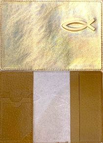 Обложка для паспорта "Бизнес", цвет жемчужно-кремовый металлик (натуральная цветная кожа) , "Рыбка"