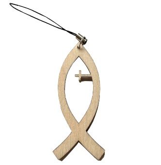 Подвеска деревянная "Рыбка с крестом", размер 7*3 см, для рюкзака, сумки, телефона, авто