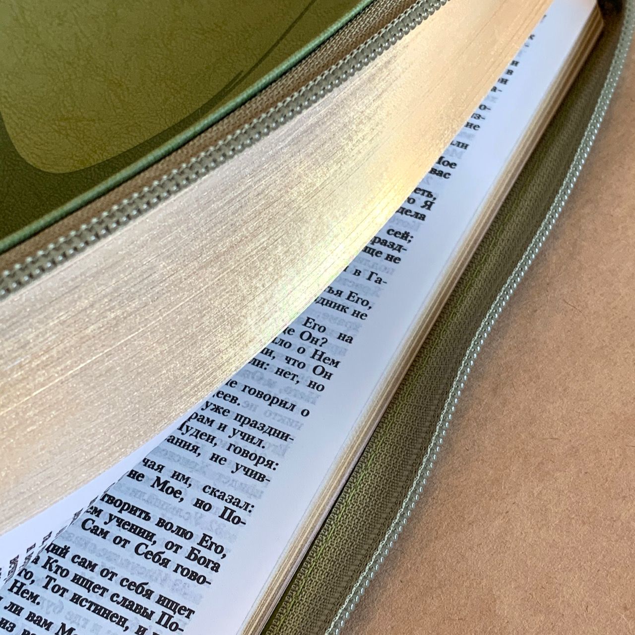 Библия 055z код H1 7076 переплет из натуральной кожи на молнии, цвет пастельный светло-салатовый, дизайн голубь, средний формат, 143*220 мм, параллельные места по центру страницы, золотой обрез, крупный шрифт