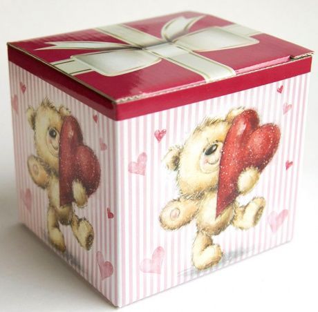 Подарочная цветная коробка для кружки «мишка с сердцем»