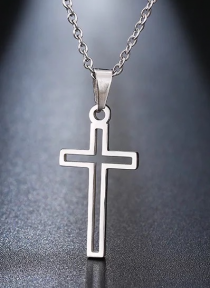 Кулон металлический "Крест изящный полый", цвет "серебро",  размер 11*17 мм, с цепочкой со звеньями 45 см