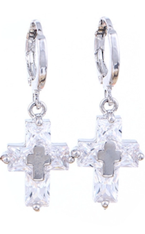 Сережки "Крестик внутри крестик с кристаллами" (пара, 2 шт), цвет "серебро", размер 10*14 мм, застежка металлическая