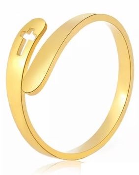 Кольцо универсальное, материал сталь,  "сквозной крестик",  цвет "золото", размер регулируется