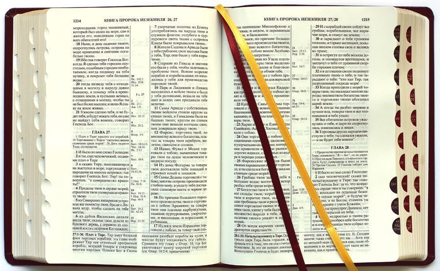 Библия с комментариями "Полноценная жизнь", в коже, цвет бордо, золотой обрез , индексы