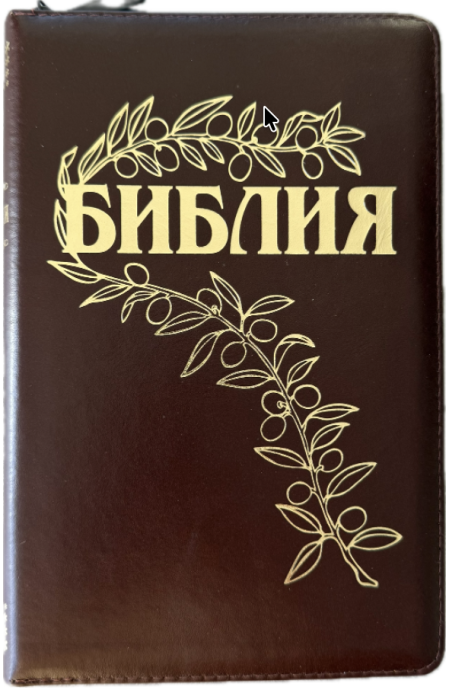 Библия Геце 057z, код 25057-26, цвет темно-коричневый гладкий, переплет из натуральной кожи на молнии, золотой обрез, две закладки, цветные карты, приложение Библейский спутник, размер 145*220 мм
