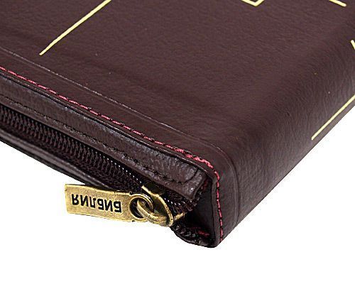 Библия 047ztifib кожаный перплет с молнией, индексы, фиксируемая кнопка, средний формат, цвет бордо 120*165 мм, код 1191