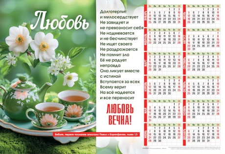 Календарь листовой, формат А3 на 2026 год "Любовь" 1 кор 13 глава,  код 424309