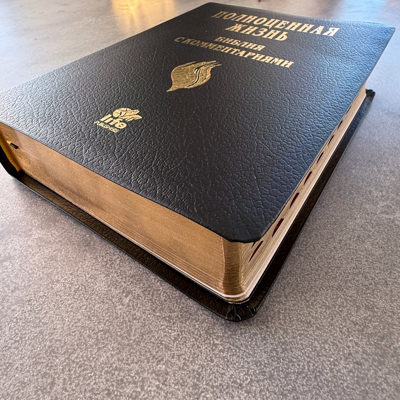 Библия с комментариями "Полноценная жизнь" 065TI, код 25065-9, кожаный переплет, две закладки, цвет черный пятнистый, цветные карты
