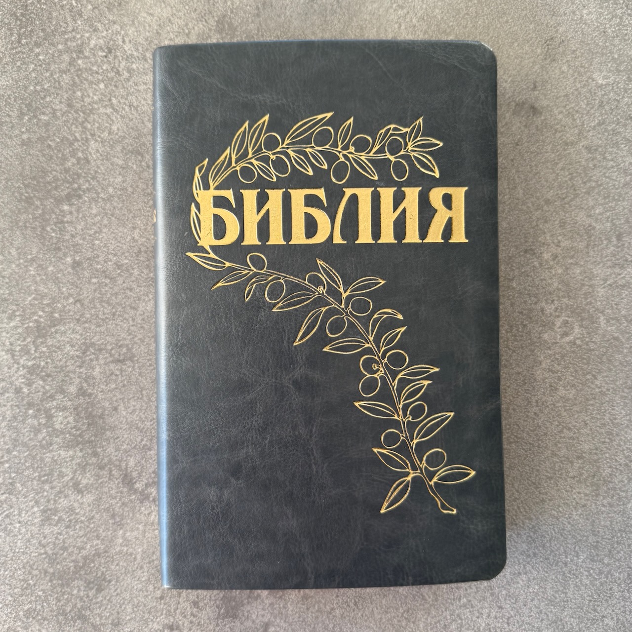 Библия Геце 057, код 25057-8, цвет темно-серый, гибкий переплет из эко кожи, золотой обрез, две закладки, цветные карты, приложение Библейский спутник, размер 140*216 мм
