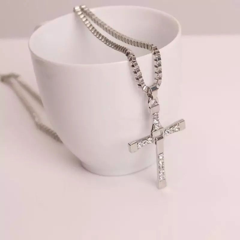 Кулон металлический "Крест со стразами складной", на металической цепочке, цвет "серебро", размер 37*55 мм