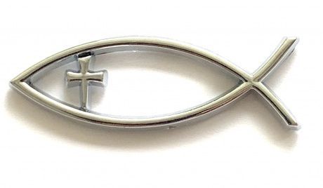 Наклейка "Рыбка с Крестом изящная" пластик 5*1,7 см, толщина 3 мм, цвет серебро