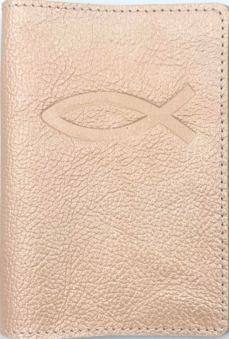 Обложка для паспорта (натуральная цветная кожа), "Рыбка" термопечать, цвет бежевый перламутр пятнистый
