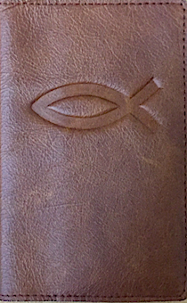 Обложка для паспорта (натуральная цветная кожа), "Рыбка" термопечать, цвет светло коричневый