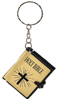 Брелок пластиковый Библия с застежкой, полная библия на английской языке "Holy Bible", размер 35*40 мм, цвет золото