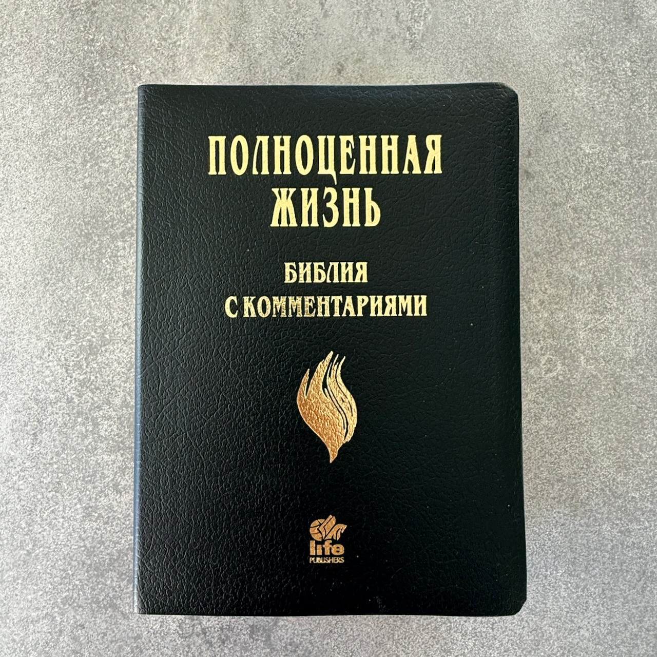 Библия с комментариями "Полноценная жизнь" 065TI, код 25065-9, кожаный переплет, две закладки, цвет черный пятнистый, цветные карты