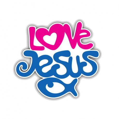 Наклейка сердца "Love Jesus Рыбка"  (для авто на бампер, на стекло, для дома, на дверь), размер 11*13 см, цвет КРАСНЫЙ и СИНИЙ со светотражающим покрытием