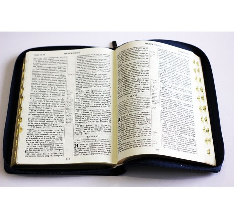 Библия 077zti фомат код 11763_10, термо штамп виноградная лоза, переплет из эко кожи на молнии с индексами, цвет темно-синий, золотой обрез, большой формат, 180*250 мм, крупный шрифт