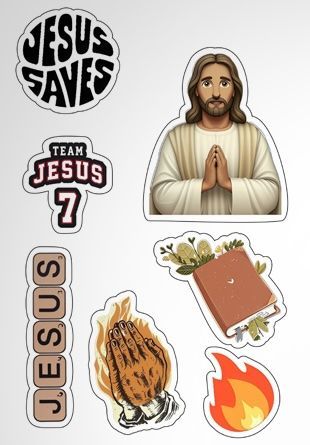 Наклейки листами А6 формата "Jesus saves" (7 наклеек)