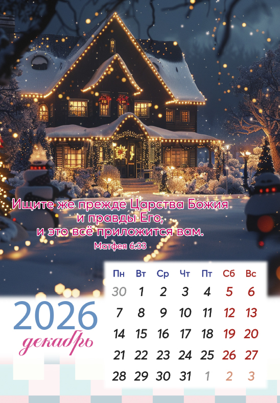 Календарь перекидной на пружине 12 страницах на 2026 год  формат А4+, 25*35 "Мир вашему дому!"