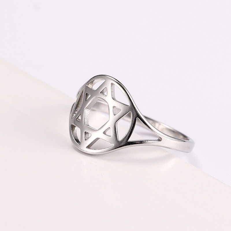 Кольцо, материал сталь, 17 размер (американский 7) "Звезда Давида",  цвет "серебро", металлик