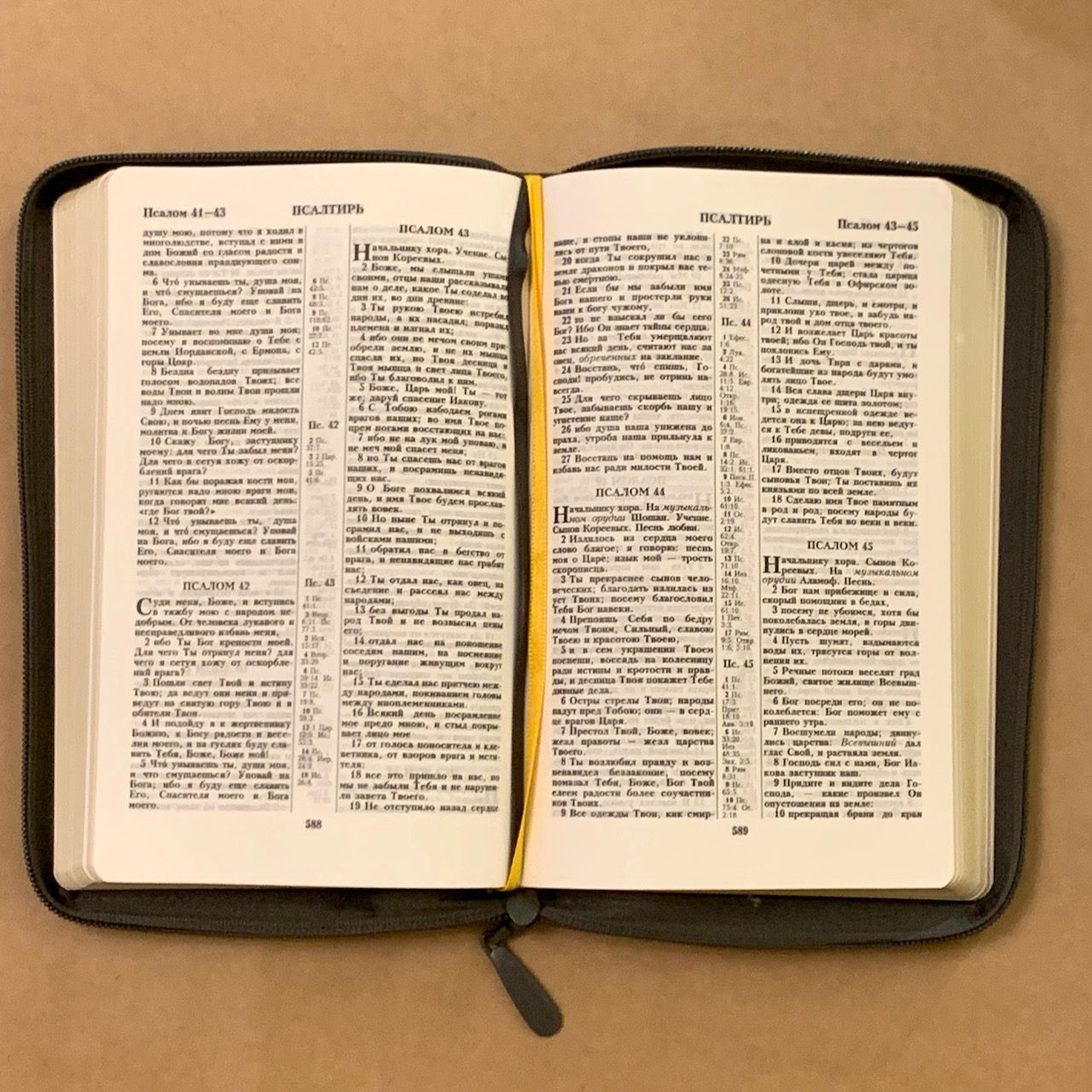 Библия 055z код D1 7074 переплет из искусственной кожи на молнии, цвет серый графит ребристый, дизайн "голубь", средний формат, 143*220 мм, параллельные места по центру страницы, золотой обрез, крупный шрифт