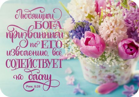 Магнит гибкий 7 *10 см «Любящим Бога, призванным по Его изволению, все содействует ко благу» (букет цветов)