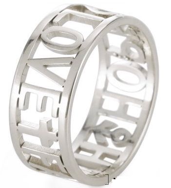 Кольцо, материал сталь, 16 размер (американский 6), надпись "Faith Hope Love",  цвет "серебро", металлик