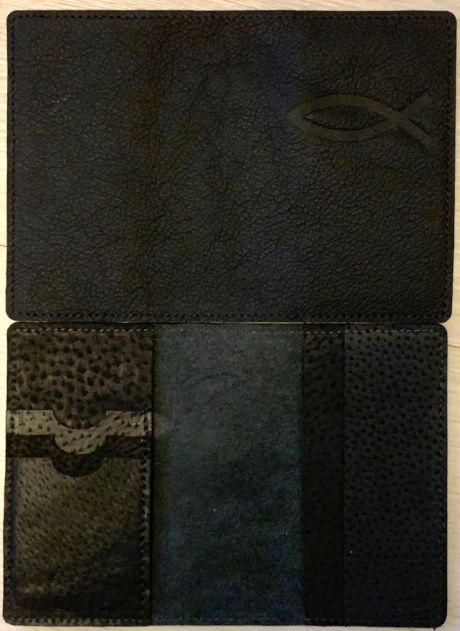 Обложка для паспорта "Бизнес", цвет черный (натуральная цветная кожа) , "Рыбка"