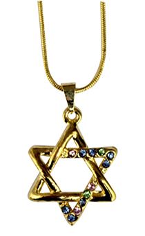 Кулон металлический "Звезда Давида" (украшен камнями), цвет: золото