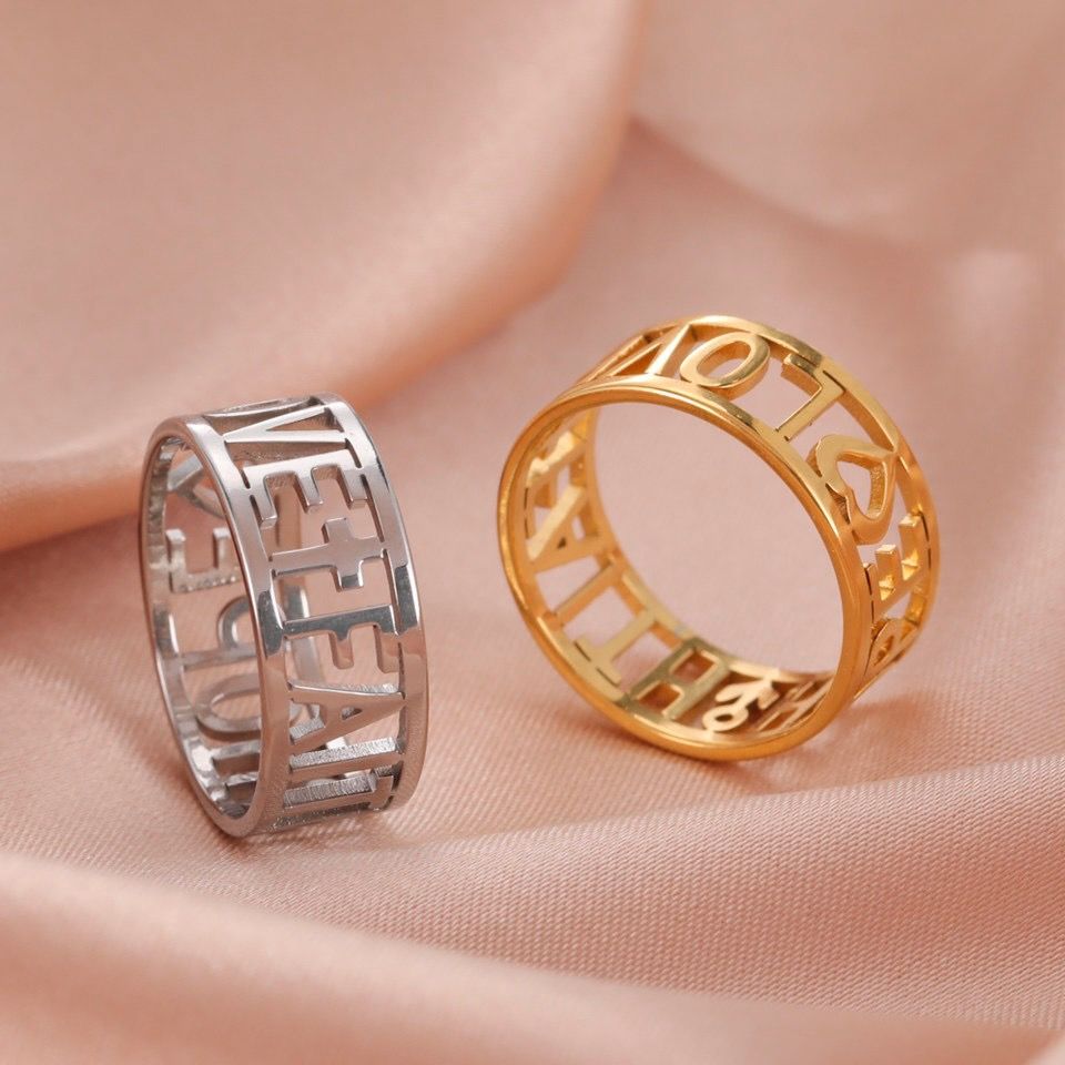 Кольцо, материал сталь, 19 размер (американский 9), надпись "Faith Hope Love",  цвет "серебро", металлик