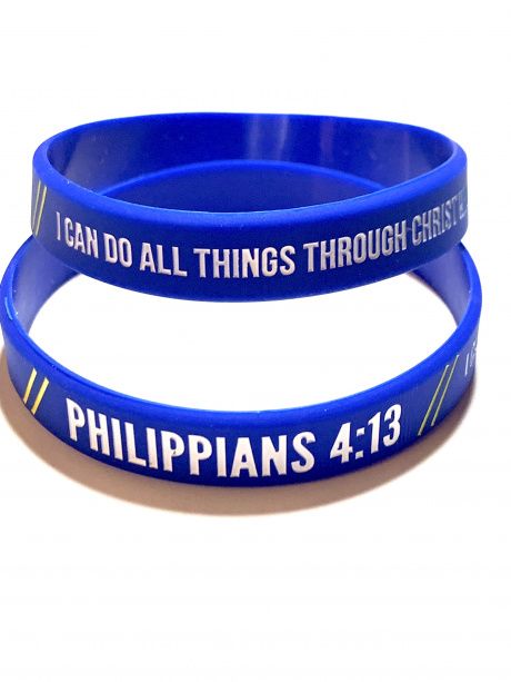 Браслет силиконовый с надписью цвет синий " I can do all this through Christ who gives me strength. Philippians 4:13"
