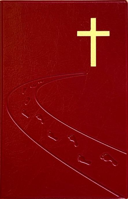Библия 055 код C1 7115 переплет из искусственной кожи, цвет бордо с рельефом, дизайн "дорога ко Кресту", средний формат, 140*213 мм, параллельные места по центру страницы, крупный шрифт
