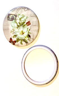 Зеркальце карманное круглое  "Цветы- чайная роза", с одной стороны рисунок с другой стороны зеркало,  диаметр 75 мм №06
