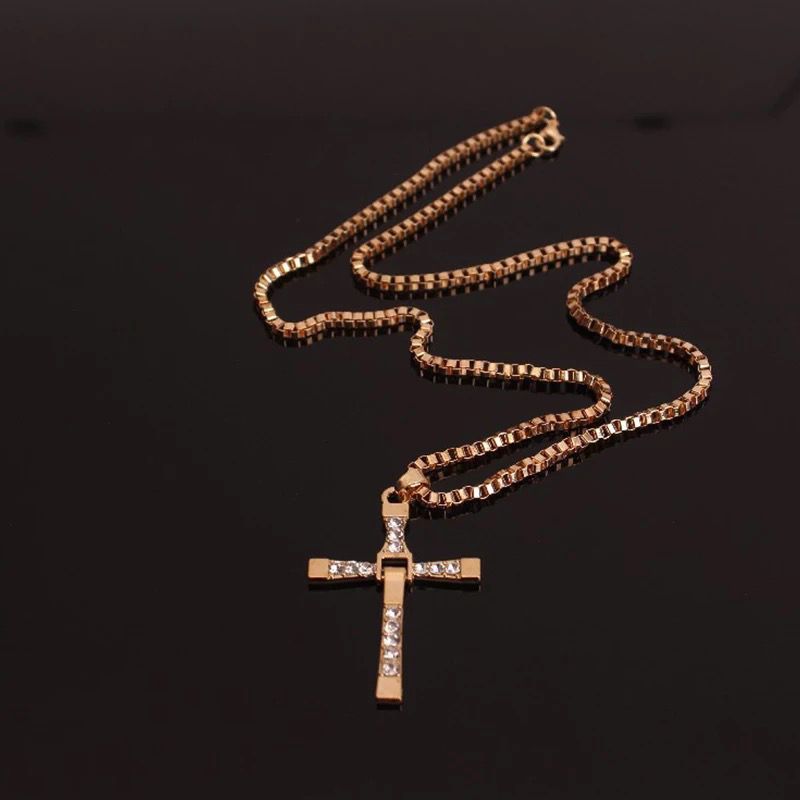 Кулон металлический "Крест со стразами складной", на металической цепочке, цвет "золото", размер 37*55 мм