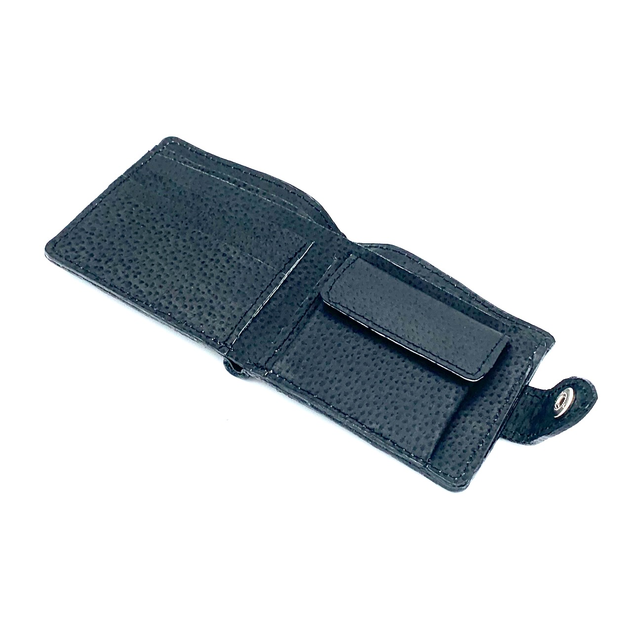 Портмоне на кнопке (натуральная кожа). Термо штамп "Рыбка,", отделение для банкнот + отделение для мелочи + 3 отделения для карточек, цвет темно-зеленый