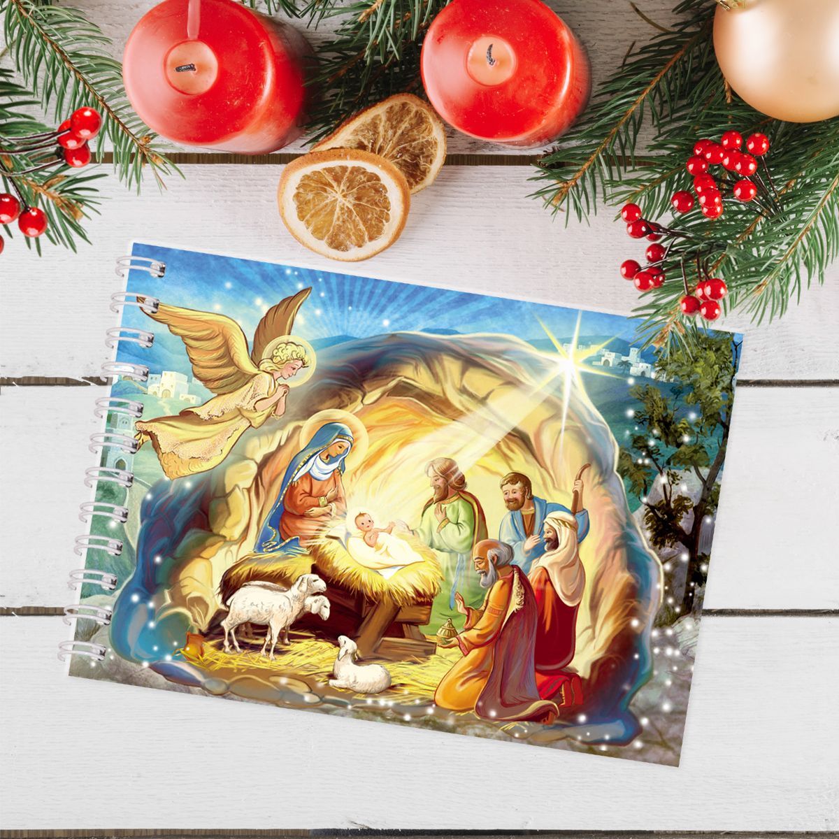 Блокнот формат А6, на пружине, 50 листов  «C Рождеством Христовым!» Поклонение пастухов