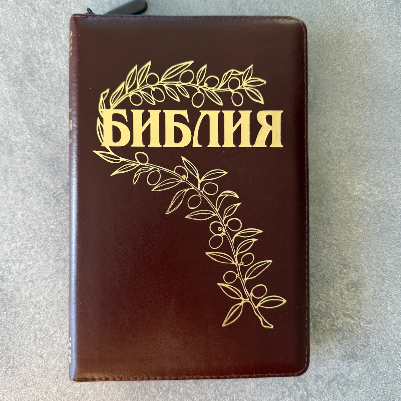 Библия Геце 057z, код 25057-26, цвет темно-коричневый гладкий, переплет из натуральной кожи на молнии, золотой обрез, две закладки, цветные карты, приложение Библейский спутник, размер 145*220 мм