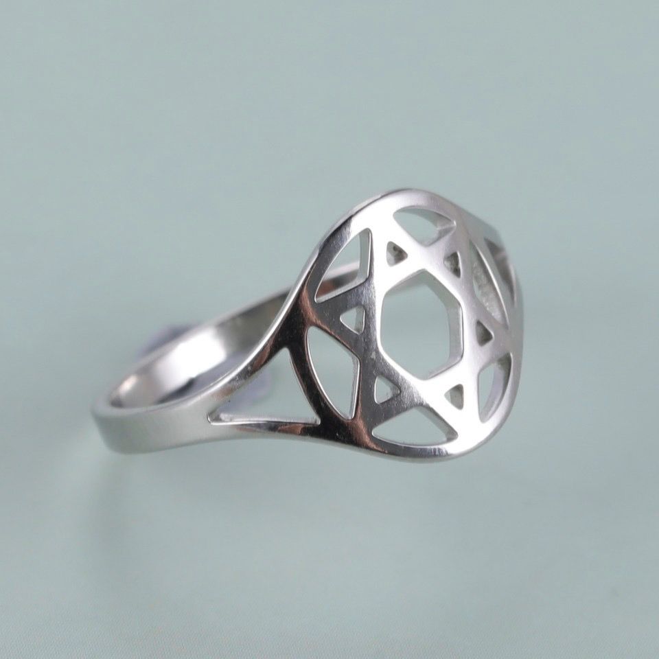 Кольцо, материал сталь, 18 размер (американский 8) "Звезда Давида",  цвет "серебро", металлик