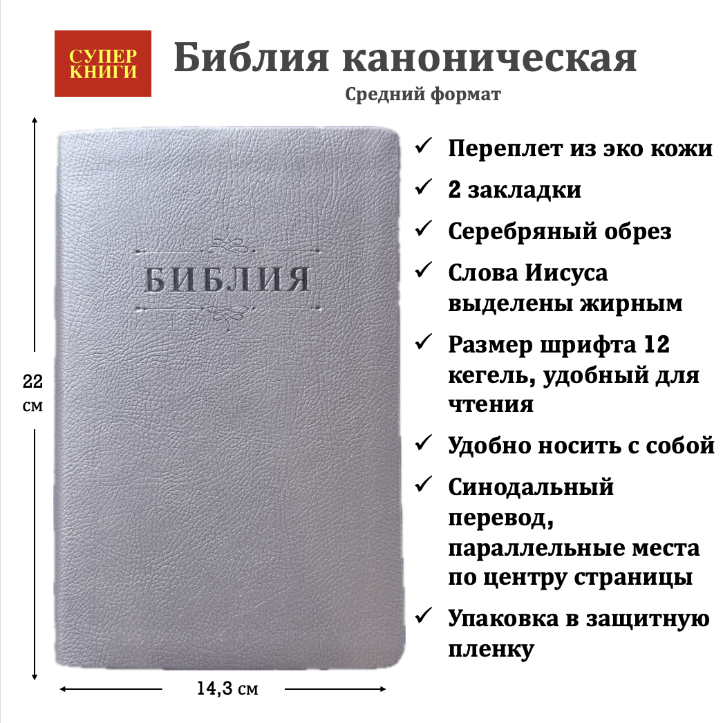Библия 055 код 25055-65 дизайн "Библия с вензелем", переплет из эко кожи, цвет серебристый, средний формат, 143*220 мм